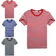 thumbnail image 5 of Men T-shirts Blue and White Striped Short-sleeved Sports O-Neck Casual Navy Tops, 5 of 5