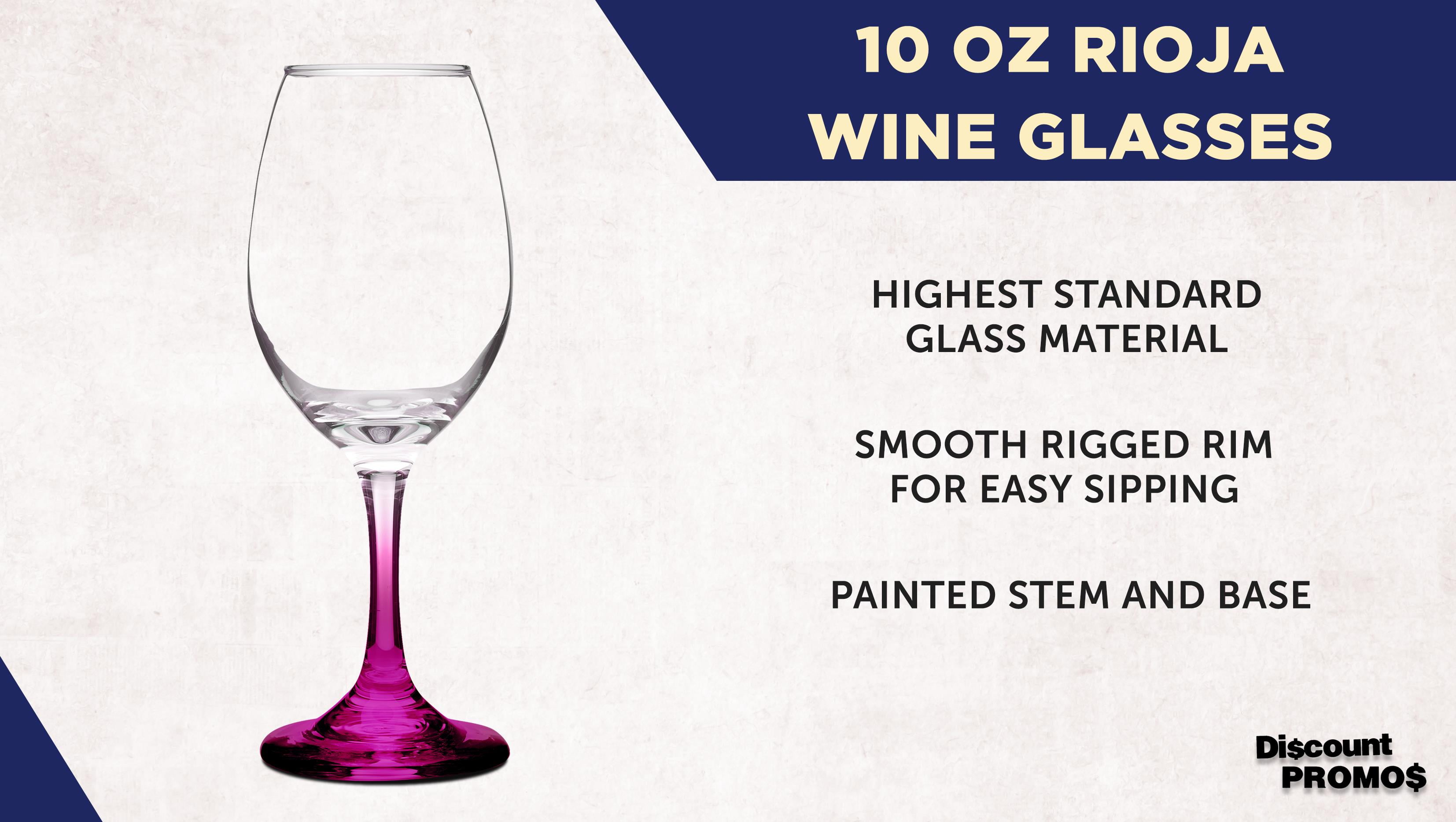 Rioja Wine Glasses with Stem 10 oz. Set of 10, Bulk Pack - Color Bottom, Perfect for Wedding, Party Favors, Birthday, Bridal Shower Gifts - Pink