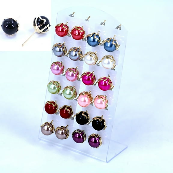 SmartBy 12 Pairs Elegant Earrings Round Faux Pearl Jewelry Women Party Ear Studs Set