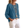 thumbnail image 5 of Bosfbaoi 3/4 Puff Sleeve Womens Tops Solid Round Neck Loose Linen Blend Casual Blouses, 5 of 5