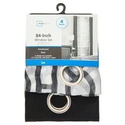 Mainstays Kingswood Ensemble de panneaux de rideaux à œillets transparents solides et imprimés, 4 pièces, noir, 27,5 po L x 84 po L Ensemble de rideaux transparents