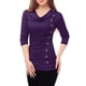 thumbnail image 4 of Top acanalado Allegra K con botones y mangas largas Cuello vuelto para mujer Púrpura XXL, 4 of 6