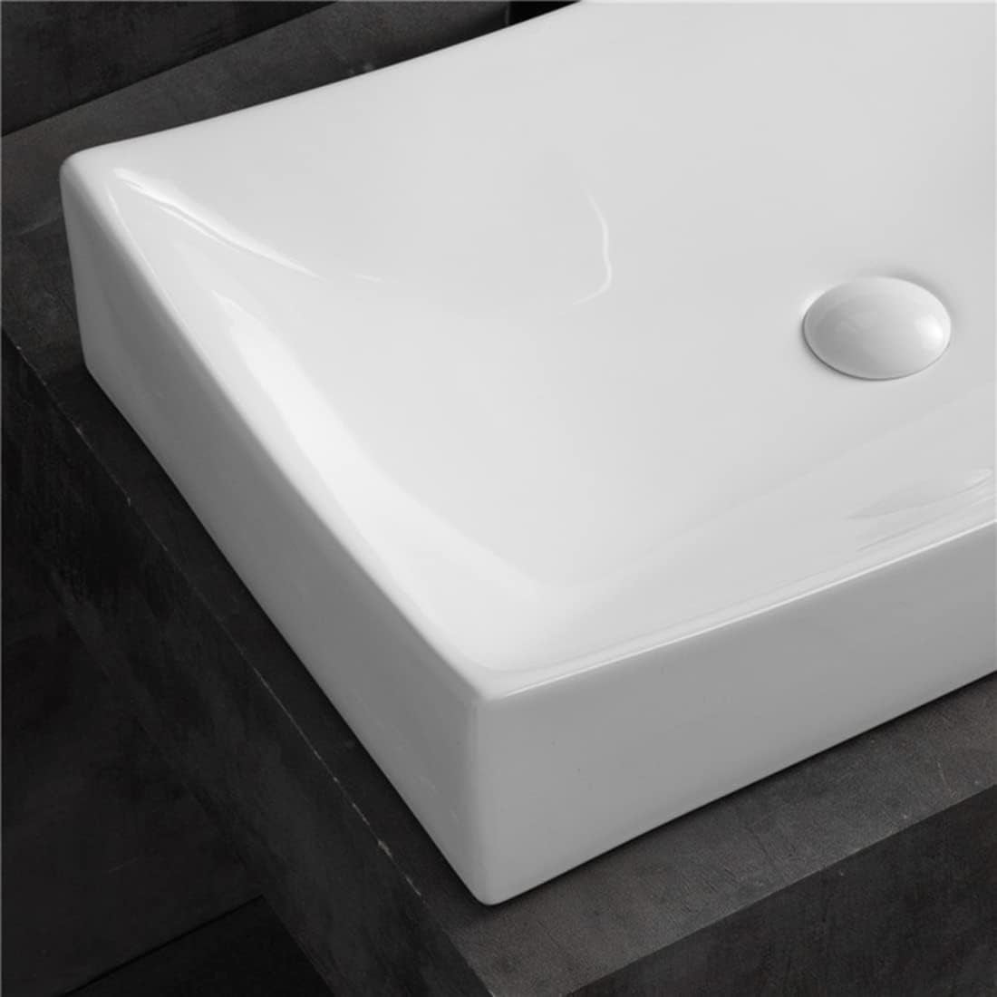 WinZo Small Rectangle Bathroom Sink Above Counter Square Basin Bowl Countertop Vessel 20"x15" Inches Modern Contemporary Porcelain Ceramic Wash Lavatory