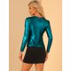 thumbnail image 4 of Camisa de manga larga Allegra K brillante metálico Azul L, 4 of 5