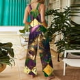thumbnail image 3 of Fgvctg Mardi Gras Jumpsuits for Women Sleeveless Carnival Party Spaghetti Straps Overalls Trendy Wide Leg Pant Mask Print Bib Overalls Romper Sprimg Pant With Pockets Dark Purple S, 3 of 5