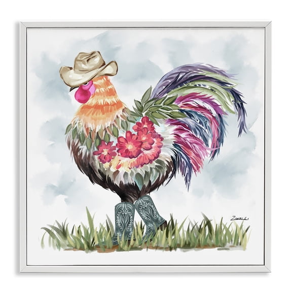 Stupell Industries Cowboy Floral Hen Animals & Insects Painting White Framed Art Print Wall Art, 24 x 24