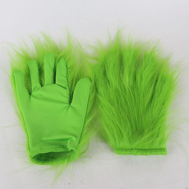 Máscara de látex con forma de cabeza de pez verde TANGJMXG guantes peludos accesorio para disfraz de Halloween y Navidad Talla única
