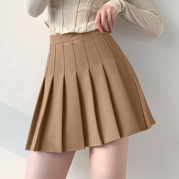 Ploknplq Knife Pleat Skirt for Women Solid Mini Length Pleated