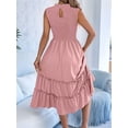 thumbnail image 5 of Women's Sleeveless Smocked Ruffle Neck Tiered Casual Flowy Midi Dress Pink L, 5 of 10