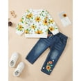 thumbnail image 2 of Kucnuzki 2T Toddler Girls Winter Outfits 3T Toddler Girls Warm Clothing Sets Long Sleeves Pullover Sweatshirt Floral Top Flowers Denim Pants Jeans 2pcs Pant Sets Yellow, 2 of 8