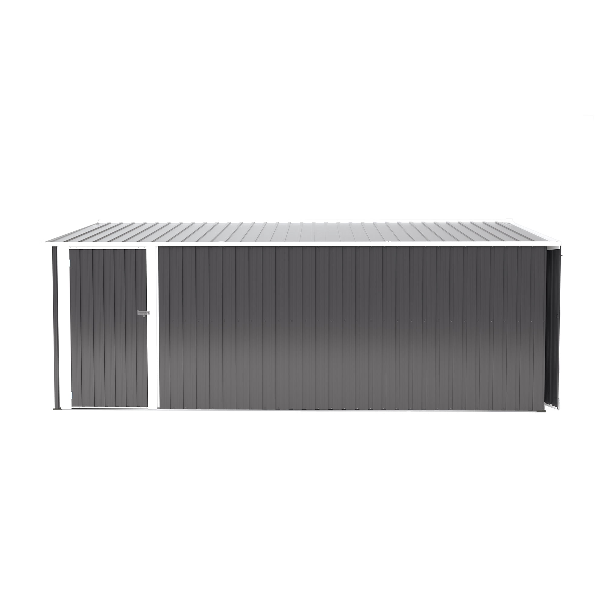 Campcraft 10x14ft Outdoor Storage Shed with 3 Lockable Doors - Heavy Duty Metal  Garden Shed,commercial-grade, triple door,fits riding mowers , Waterproof for Backyard/Patio (Dark Grey)
