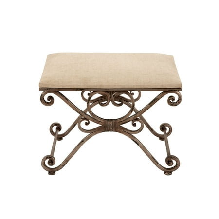 Decmode Traditional Metal and Linen Cushioned Stool, Brass