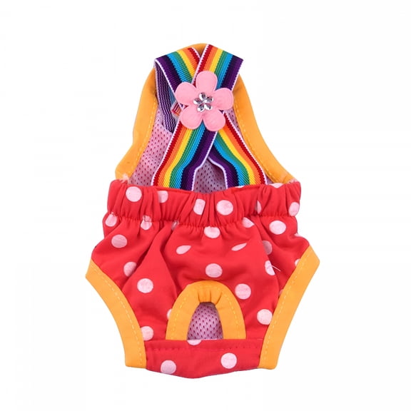 TELOLY Female Dog Diapers, Reusable Washable Pet Sanitary Pants, Elastic Suspender with Adjustable Button and Polka Dots Print for Small and Medium Girl Doggy, Xxs Size, Red