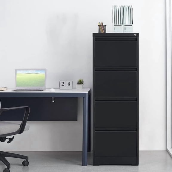 4 Drawer Filing Cabinet with Lock, Heavy Duty Metal Storage Cabinet for Letter/Legal/A4/F4 Size File, Freestanding Cabinets for Home, Office, Black