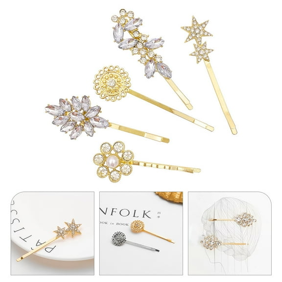 HAKIDZEL Rhinestone Hair Clips for Women with Alloy Material Golden Color for Decor Use 5 Pieces