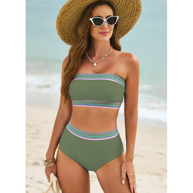 AlvaQ Bikinis for Women Two Piece Tummy Control Swimsuit Color Block High Waisted Bathing Suits for Women Walmart