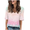 thumbnail image 3 of Tops for Women Gradient Color Fashion Tees Casual Neck Loose Cute T Shirt Five Quarter Sleeved Ladies Top, 3 of 5
