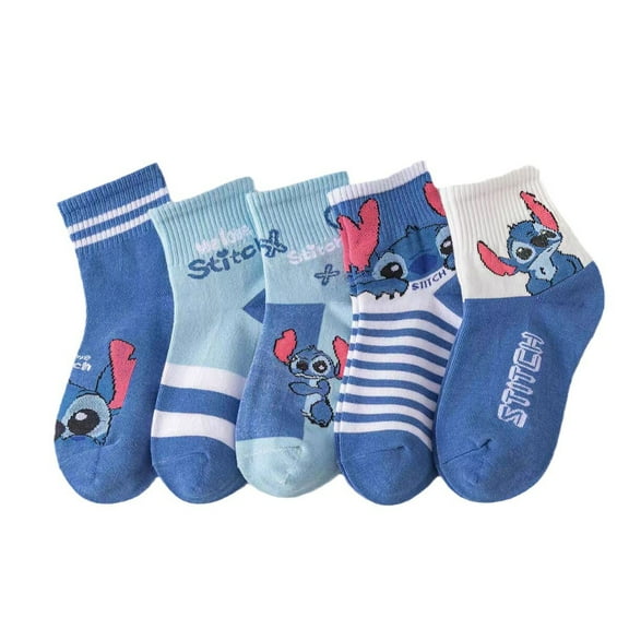 ZHZIYAG 5 Pairs Stitch Kids Athletic Crew Socks - Soft, Warm & Comfortable Cartoon Socks for Boys & Girls - Non-Slip Everyday Socks for School, Sports & Play WW728#1319