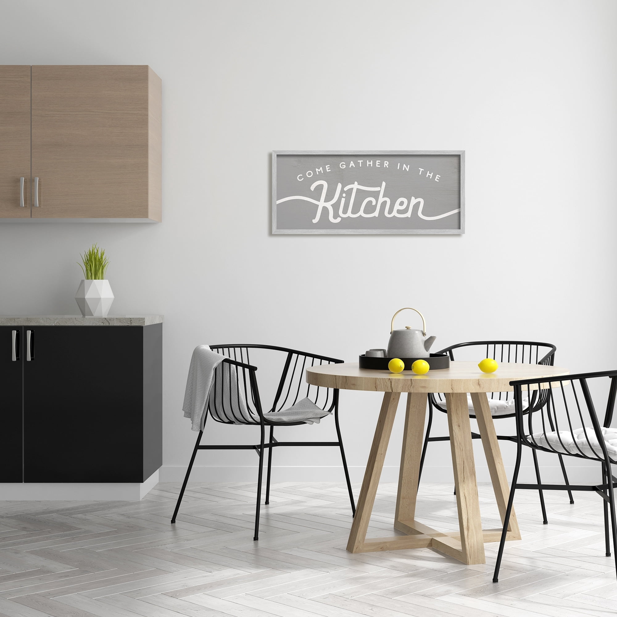 Stupell Industries Gather in the Kitchen Sign Rustic Family Phrase Food & Beverage Painting Gray Framed Art Print Wall Art, 13 x 30