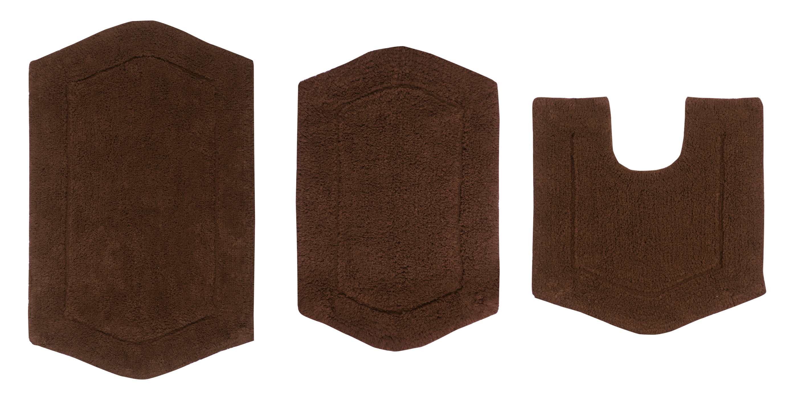 Home Weavers Waterford Collection 100% Cotton Non-Slip Bathroom Rug Set Machine Washable Bathroom Rug-17"x24", Bath Rug- 21"x34", U Shaped Contour- 20"x20", Chocolate Color 3 Piece Bath Rug set