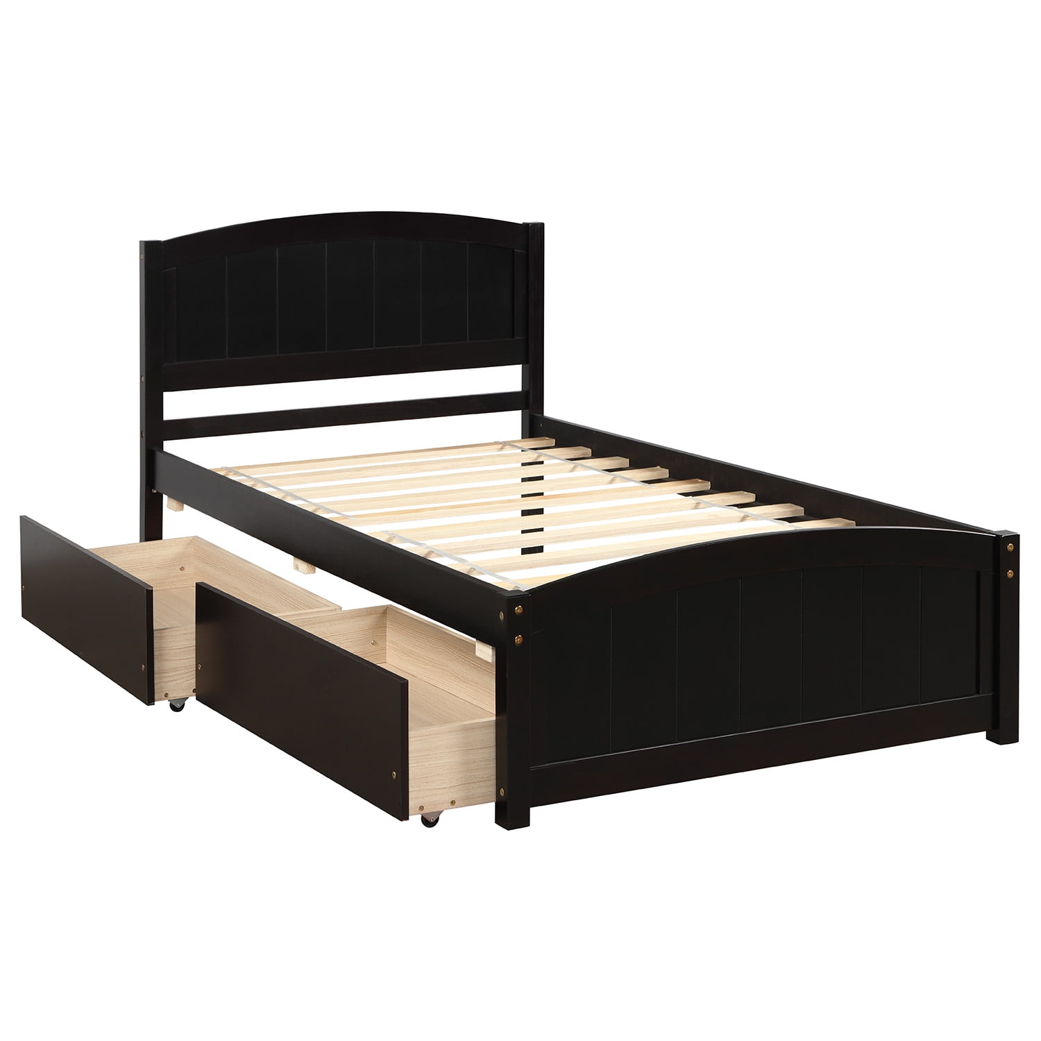 Holaki Wood Twin Size Bed with 2 Storage Drawers for Kids, Espresso