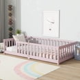 thumbnail image 2 of Twin Size Floor Bed with Fence without Door, Rubber Wood Floor Bed with Safety Guardrails,Pink, 2 of 8