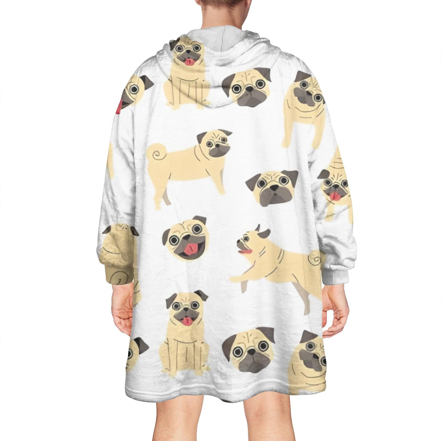 Wearable Oversized Blanket,Cute Cartoon Pug Wearable Blanket Hoodie for Adults,Cozy Hooded Blankets with Super Pockets,Super Warm Fuzzy Pullover for Women & Men