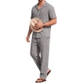thumbnail image 2 of GENTS BLISS Men 2 Piece Set Linen Outfit Casual Short Sleeve Button Down Shirt and Linen Pants, 2 of 10