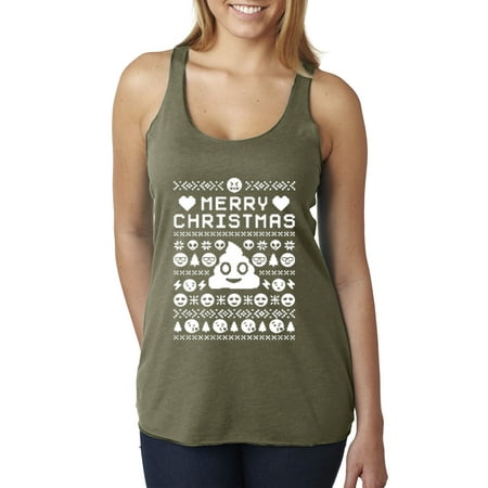 Emoji Merry Christmas Trendy USA 595 - Women's Tank-Top MERRY CHRISTMAS POOP EMOJI 2XL Military Green ()