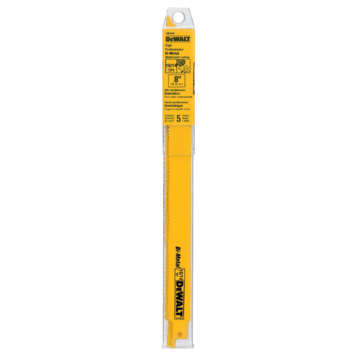 Dewalt DW4846 Bi-Metal Straight Reciprocating Saw Blade, 8in L x 3/4in W, 10/14 TPI