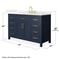 thumbnail image 4 of Beckett 54" Dark Blue Single Vanity & Giotto Quartz Top (3-Hole) & Gold Trim, 4 of 5