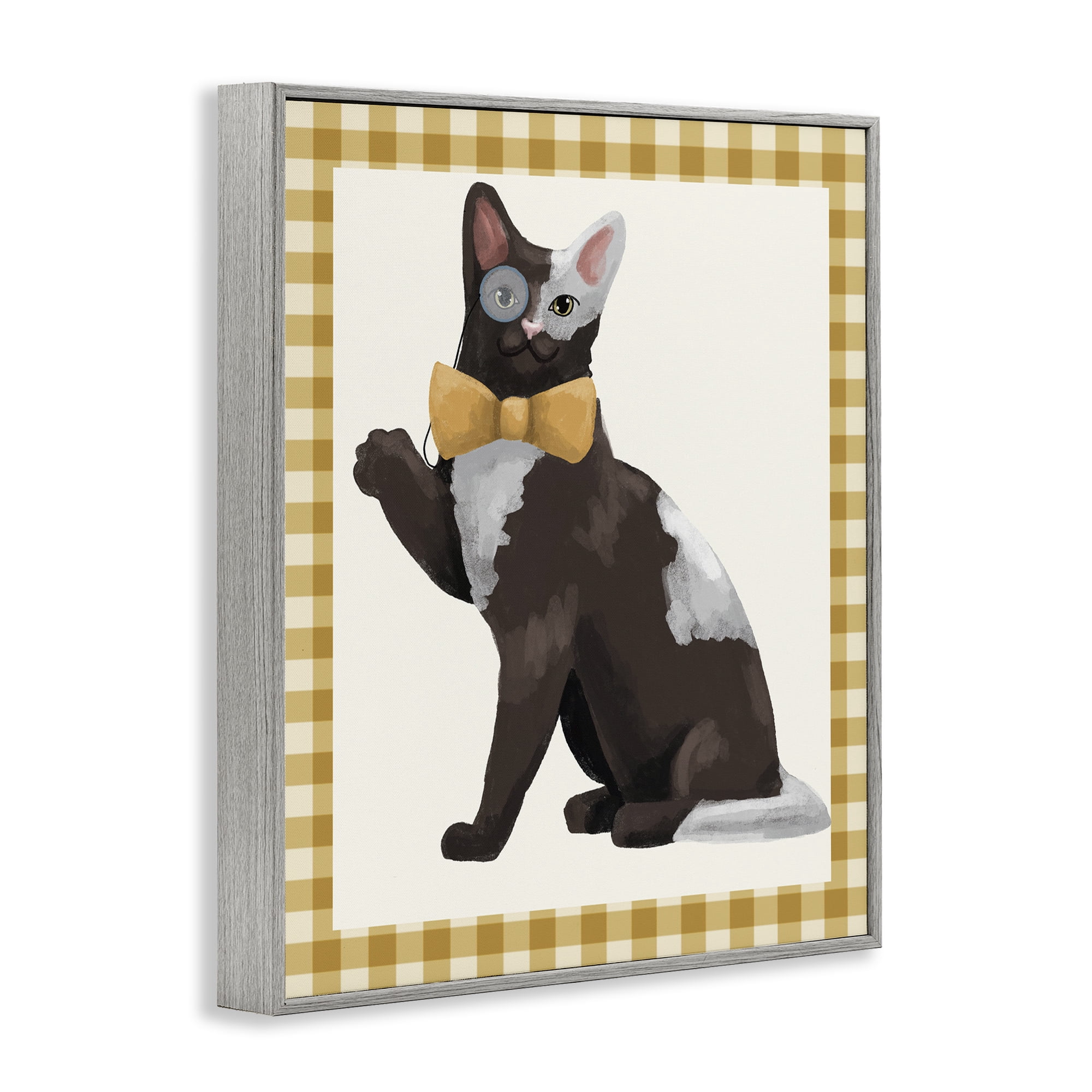Stupell Industries Gentleman Cat with Bow Gray Framed Giclee Art, design by Sadie Harper