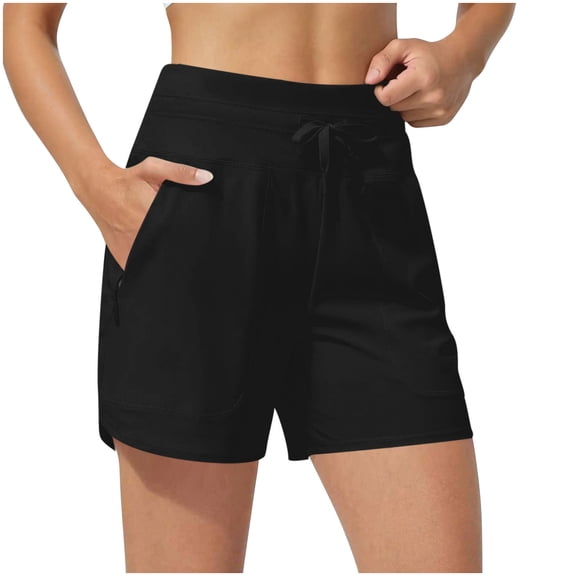CQONEPT Short Pants for Womens Drawstring Summer Pants Running Sports Casual Loose Fit Vacation Pants with Pockets Black XS