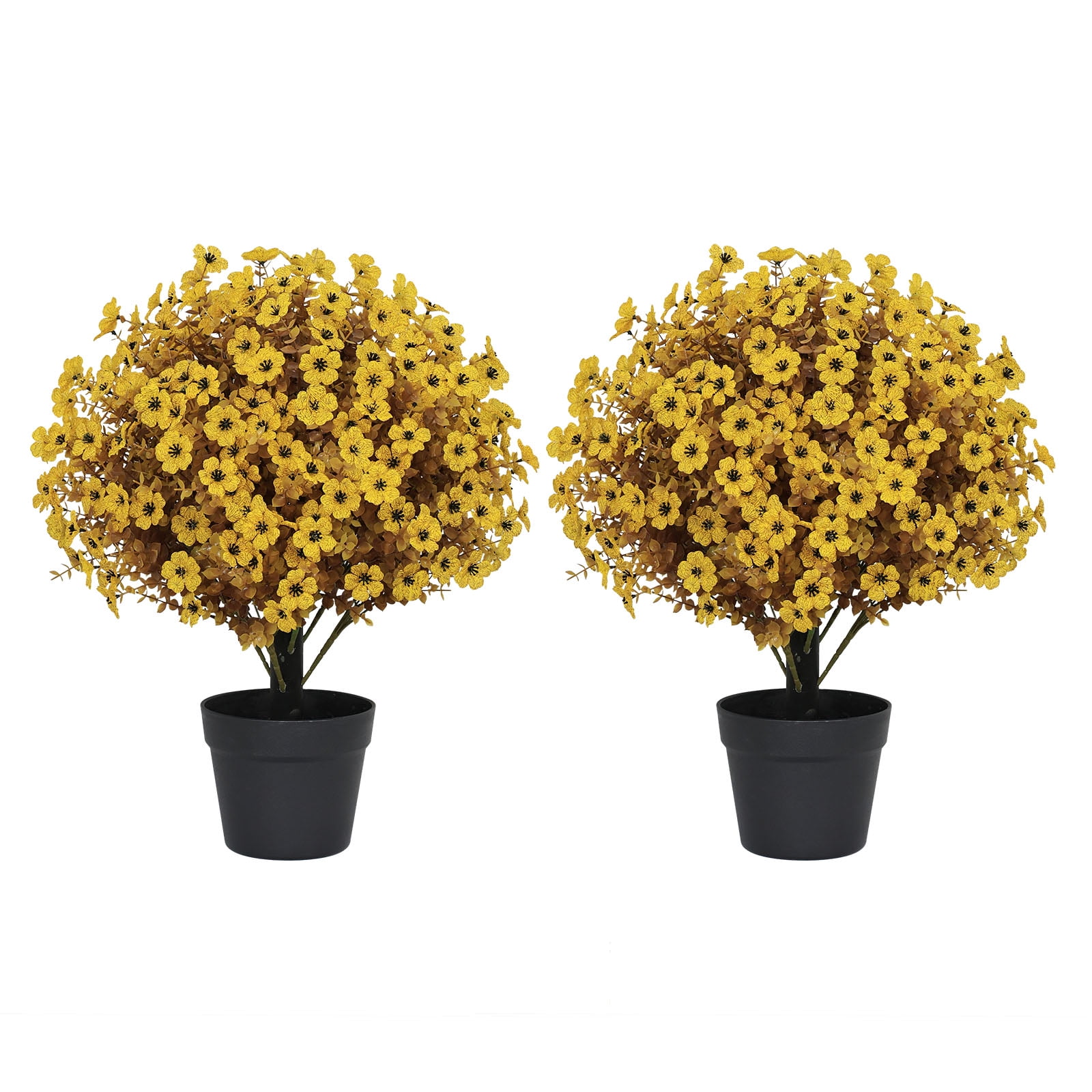Poetree 2 Pack Artificial Yellow Violet Flowers in Pot, Faux Fall Flowers for Front Porch, Patio, Indoor Outdoor Fall Decor