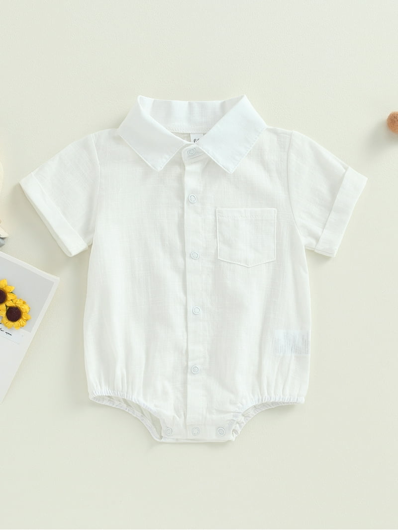 Newborn Baby Boy Dress Shirt Romper Cotton Linen Short Sleeve Button Down Pocket Bodysuit Onesie - Walmart.com Newborn Baby Boy Dress Shirt Romper Cotton Linen Short Sleeve Button Down Pocket Bodysuit Onesie - Walmart.com
