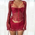 thumbnail image 4 of Suéteres De Punto Bra Top Cardigan Mini falda para mujer estilo Y2k con cordones traje de playa Kuymtek Rojo T S para Mujer, 4 of 6