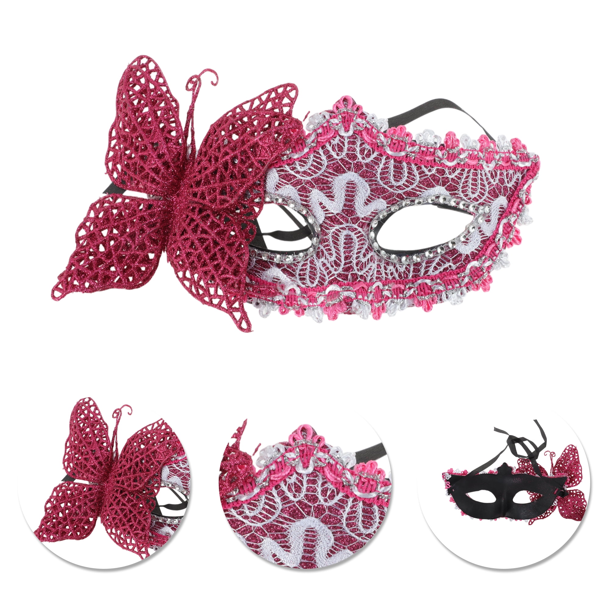 Unique Bargains Elegant 3D Butterfly Half Face Party Mask Rose Red