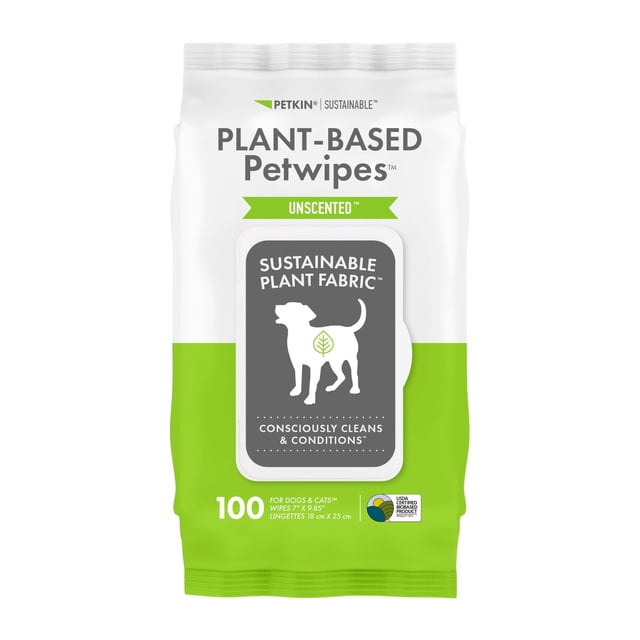 100 toallitas Petkin de base vegetal Petwipes para perros y gatos, sin perfume