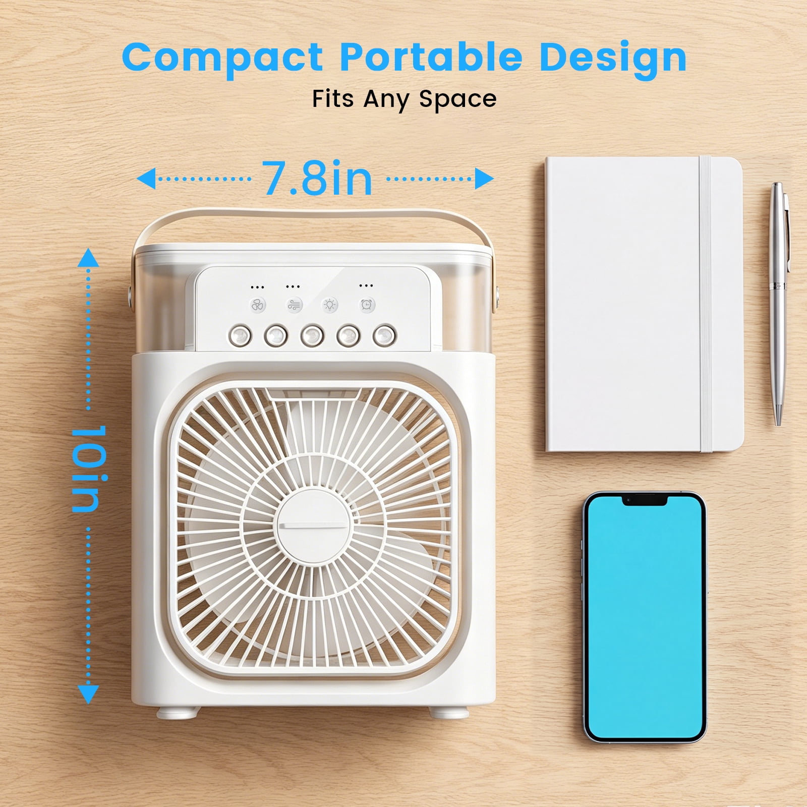 HEEYCEM 10 Inch Ice Mist Desktop Fan, Humidifying Cooling Fan Compatible with Essential Oil, Mosquito Repellent Liquid and Ice Cubes, 3 Speed Adjustable, 180° Adjustable Angle, Detachable Easy Clean