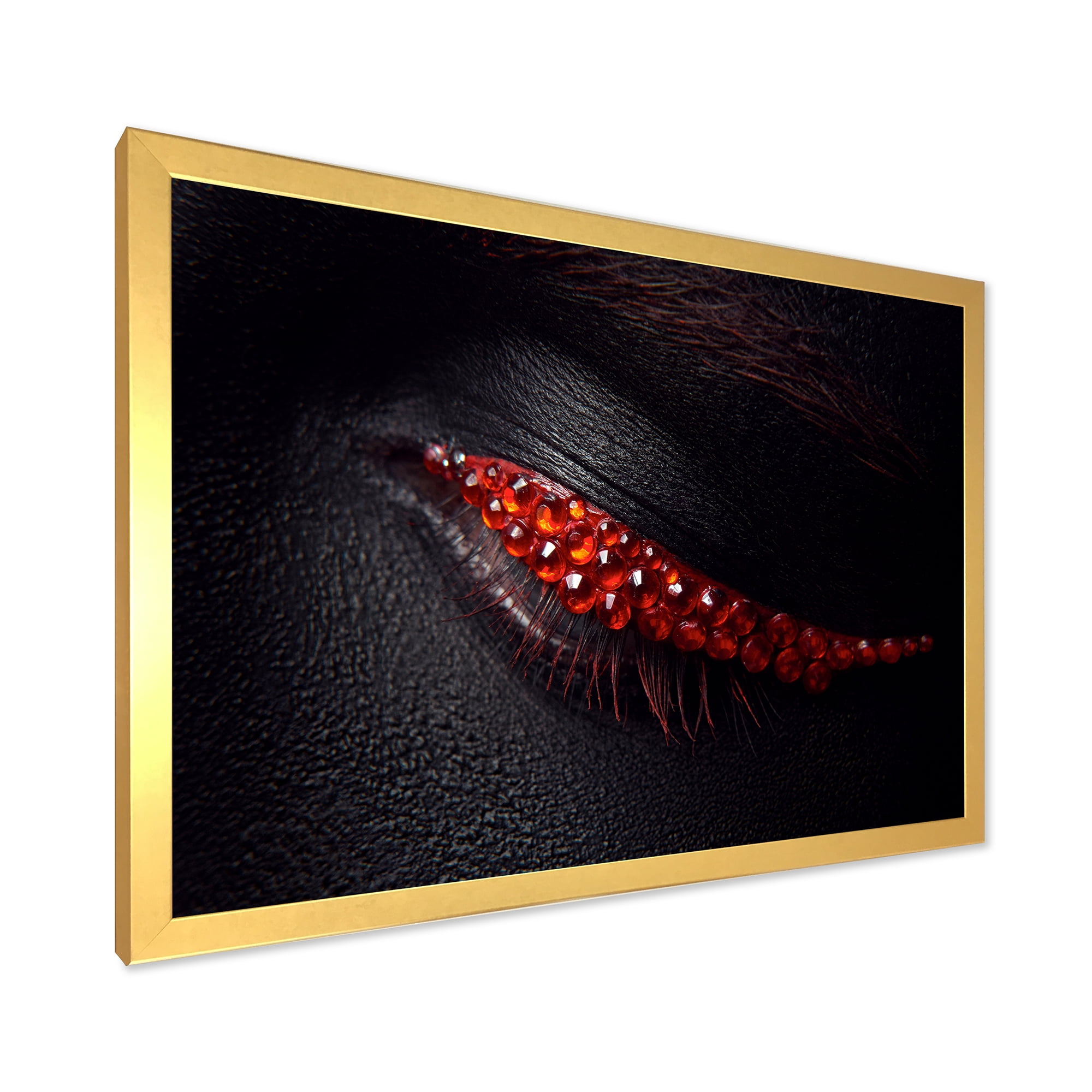 Designart 'Beautiful Black Skin Female Eye With Red Diamonds' Modern Framed Art Print