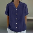 thumbnail image 2 of Jxximdong Button Down Shirts for Women, Women's Cotton and Linen Summer Casual Collar Short Sleeved Blouse, Blue Women's Blouses, 2 of 9
