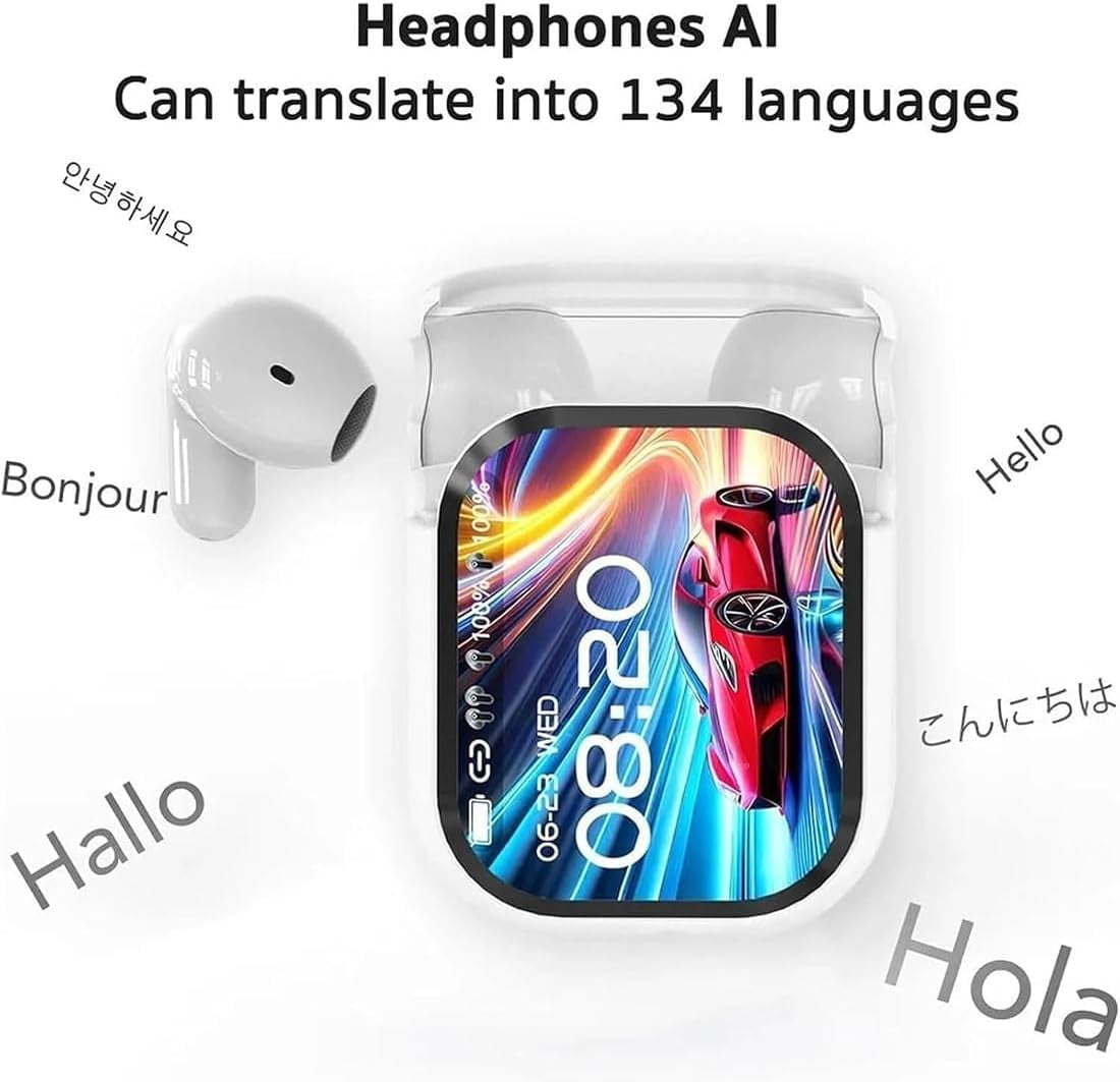 Ne20 Earbuds, Ne20 Translation Earbuds with 140 Language AI Translator Real Time, NE20 Wireless Headphones, Bluetooth 6.0 Earphone, LCD Touch Screen, for Travel, Business, Learning (1PC*White)