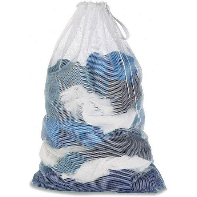 Bolsa de lavado de malla para ropa, bolsa de lavado blanca, bolsa para lavadora con cordón, bolsa grande para lavandería, 60x90cm/23,6x35,4 pulgadas, bolsas de red para ropa