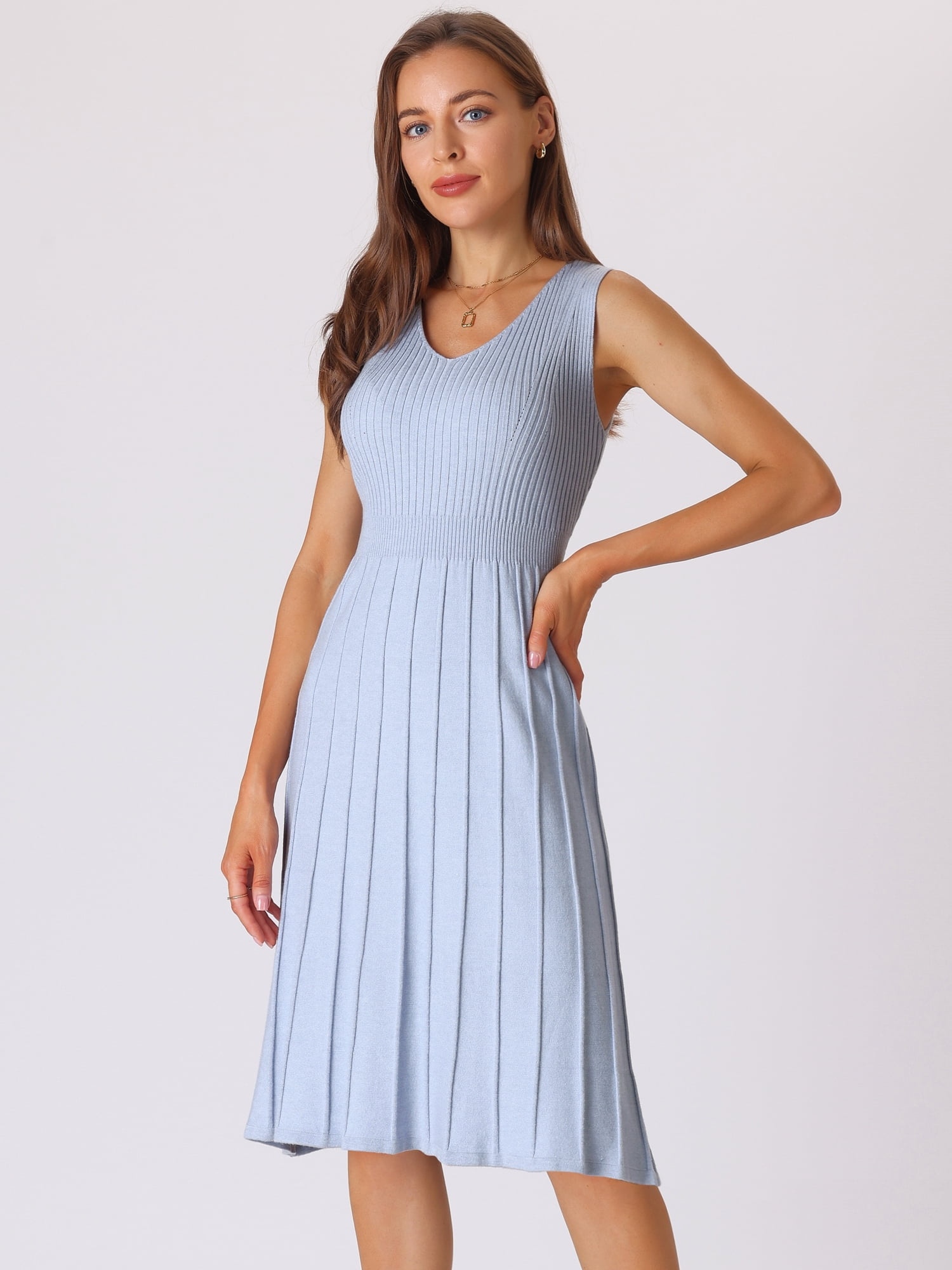 DARING DIVA Women's Sleeveless V Neck Elegant A Line Midi Dresses S Blue