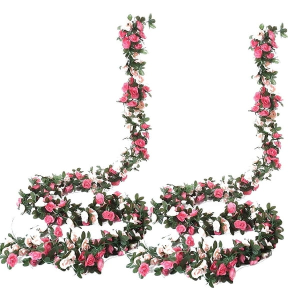 Pink Rose Artificial Flower Vine Garland 7.5ft, Realistic Faux Silk Climbing Plant Decor, Fade-Resistant Home Garden Arch Winding Decoration for Indoor Outdoor