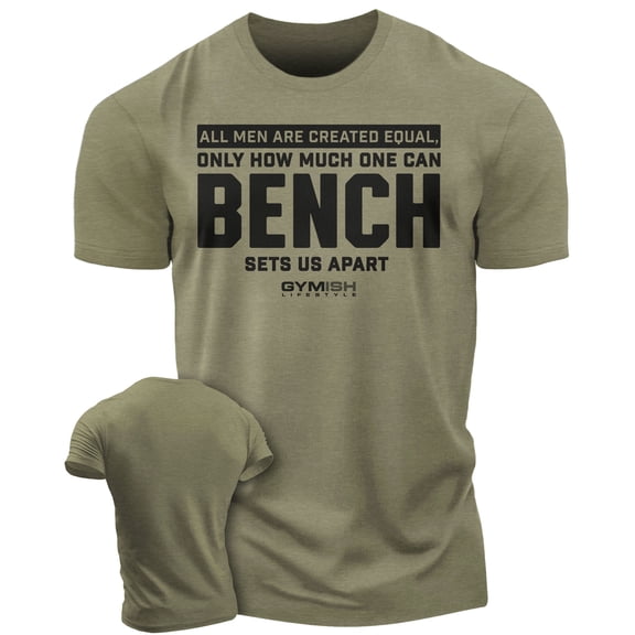 Gymish Bench Sets Us Apart Workout Shirt for Men – Funny Gym Tee, Fitness Motivation Wear, Military Green, Small