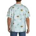 thumbnail image 5 of Vsdgher Bee Flower Print Men's Wrinkle Free Untucked Cuban Shirt Business Casual Button Down Shirts Short Sleeve Shirt, 5 of 7