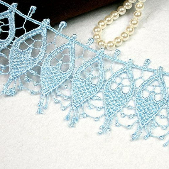 3" Embroidered Venise Lace Trim Black White Green Gray Pink Ivory Gold by Yard (Lt. Blue)