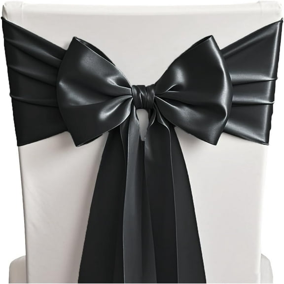 50 Black Chair Sashes Satin Chairs Bows for Wedding Birthday Party Fiesta Restaurant Decor - 7x108 Inches Chair Ribbons Ties Fitted Banquets Folding Chairs Decorations