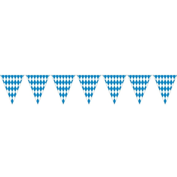 Beistle Plastic Oktoberfest Bavarian Pennant Banner for German Theme Party Supplies, 11" x 12', Blue/White